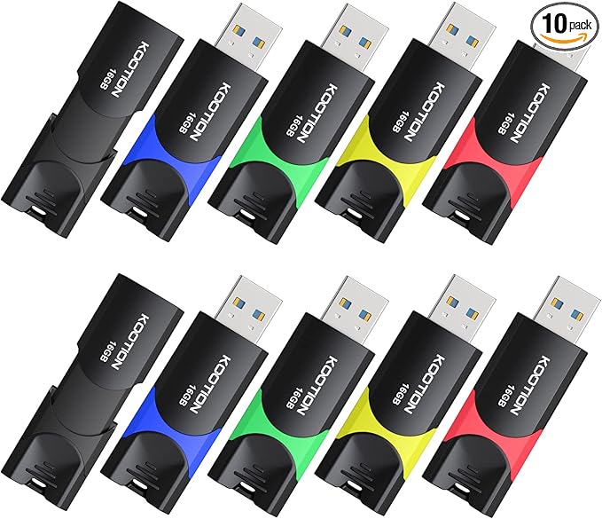USB 3.0 Flash Drive KOOTION 10 Pack 16GB USB 3.0 Thumb Drive Retractable 16G Zip Drive Ultra High Speed USB Stick Jump Drive Rugged Memory Stick with LED Indicator for Data Storage and Transfer