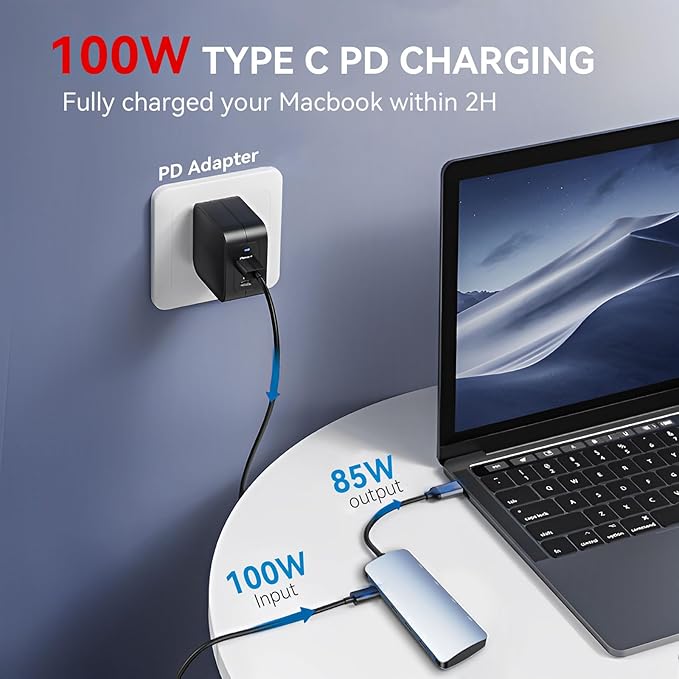 USB C to USB Hub 8-in-1 with 4K@60Hz HDMI, 3 USB-C 3.2 Gen2 10Gbps, 3 USB A 3.2 10Gbps Ports,100W Power Delivery with 10Gbps Data, USB-C Hub Multiport Adapter for MacBook Pro and More Type C Devices