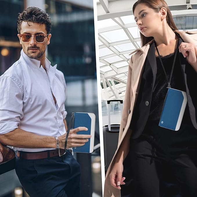 Travel Passport Holder for Family - RFID Large Travel Passport Wallet with Airtag & Card Holder Women Men, Lightweight Passport Cover Case Travel Document Organizer with Zipper Pocket,Navy Blue