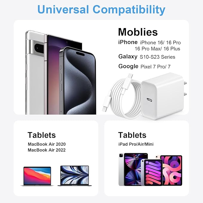 iPhone 17 Charger Fast Charging 20W USB C Charger Block & 10FT Fast Charging Cable Compatible with iPhone 17/17 Air/17 Pro/17 Pro Max/16/15 Series/iPad Pro and More