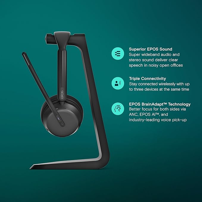 EPOS Impact 1061T ANC - Premium Open Office Headset with Hybrid Adaptive ANC, AI™ Microphone Technology, and Multipoint Connectivity