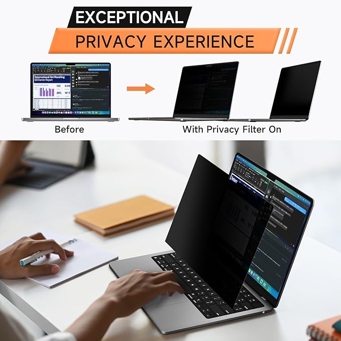 Mamol 360° Privacy Screen for Macbook Air 15 Inch (2023-2025, M2, M3, M4), Anti Glare Blue Light Filter, Nano No Glue Anti Spy Black Protector for Mac Air 15.3In Laptop