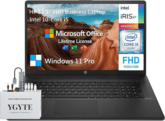 HP 17 Inch Laptop Computer, FHD IPS 17.3 Business Laptop PC, Intel Core i5, 64GB RAM, 1TB SSD+512GB Docking Set, Lifetime Microsoft Office, Windows 11 Pro, Long Battery Life, 10 Key Number Pad