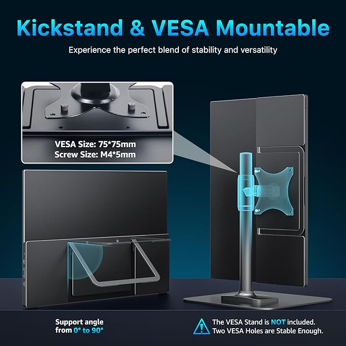 cocopar Portable Monitor 16 Inch 2.5K 120Hz 110% sRGB Travel Monitor with Speaker HDMI USB-C External Display for Laptop MacBook Surface PC Xbox PS4/5, VESA Mountable, with Kickstand