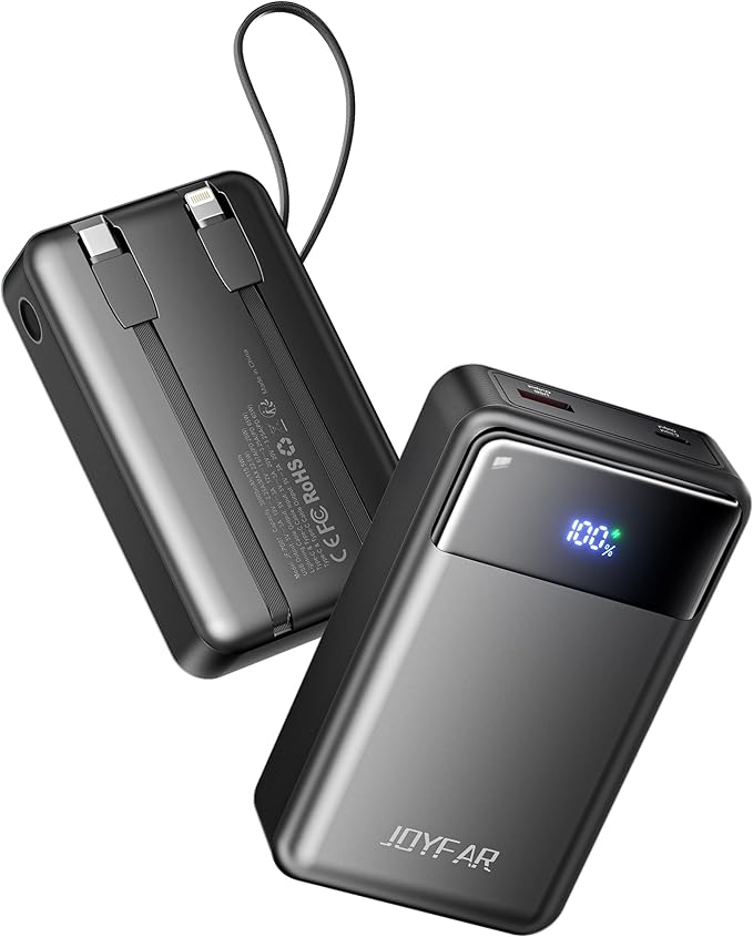 Portable Charger Power Bank - 30000mAh 65W Laptop Travel Essentials Battery Pack USB C Built in Cable Phone Fast Charging Compatible with iPhone 16 15 14 13 iPad MacBook Samsung Google (Black)