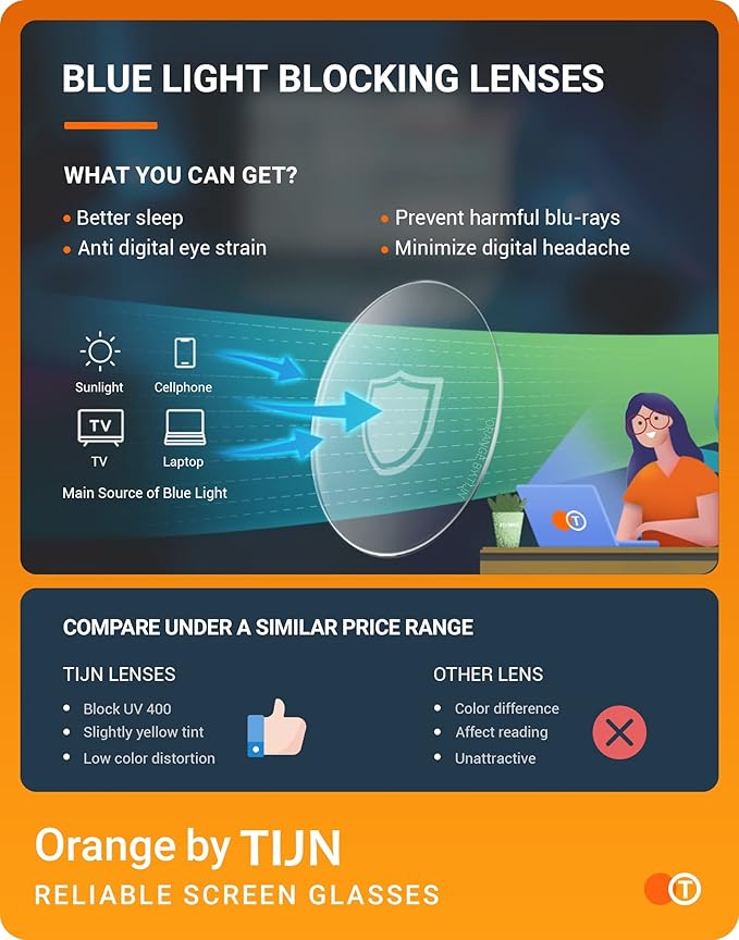 TIJN Blue Light Blocking Glasses for Women Men Clear Frame Square Nerd Eyeglasses Anti Blue Ray Computer Screen Glasses