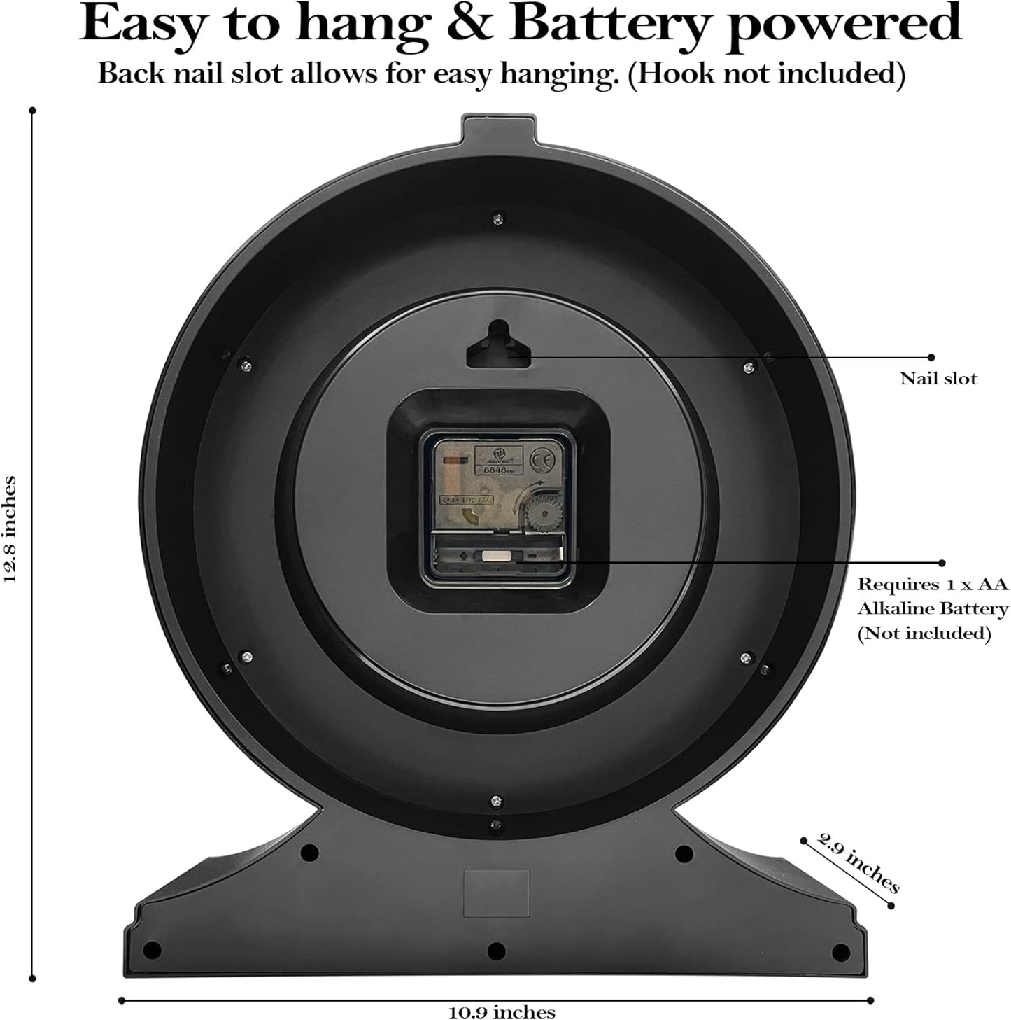 AYRELY® Vintage Desk Clock Silent-Non-Ticking 10-inch dial Table Clock,Retro Mantel Clocks and Easy to Read for Living Room, Bedroom, Shelf Decoration, Fireplace, Farmhouse Decor (Dark)