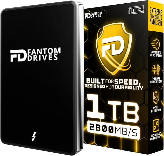 Fantom Drives Extreme 1TB External SSD - 2800MB/s, Thunderbolt 3, USB Type-C, Aluminum, 3D NAND TLC, TB3X-2300N1TB
