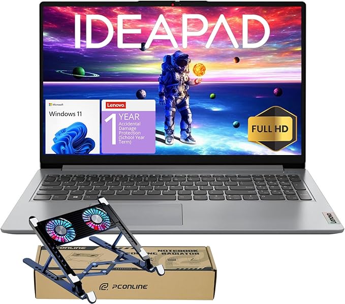Lenovo IdeaPad 2025 Laptop, 15.6” FHD Anti-Glare, Intel 4-Core CPU, 12GB RAM, 256GB SSD, Wi-Fi 6, 10HR Battery, Win11, 1 Yr ADP + Office 365 w/1TB Cloud Storage, Student & Home Use, w/Cooler Bundle
