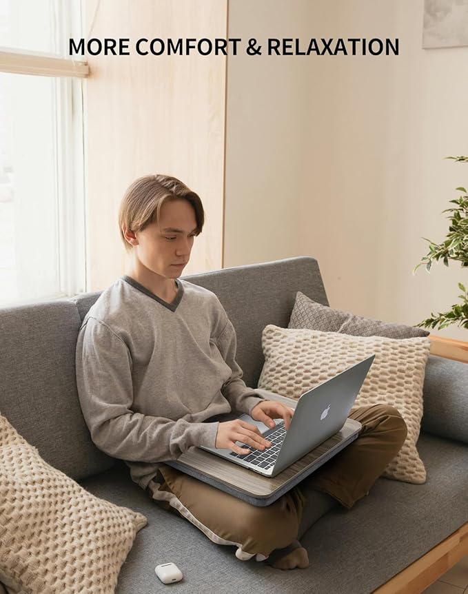 Portable Lap Laptop Desk with Pillow Cushion, Fits up to 15.6 inch Laptop, Lap Stand for Bed & Couch & Carpet, Book Tablet/Drawing Board/Computer Laptop Stand - Black Wood