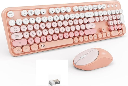 FD 2.4GHz Wireless Keyboard and Mouse Combo with Switch Button - Full-Size Keyboard - Compatible for Windows/Laptop/PC/Notebook/Smart TV and More - Light Pink Colorful