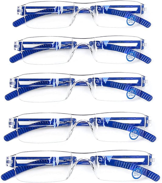 AQWANO Rimless Computer Reading Glasses Blue Light Blocking, 5 Pack Fashion Clear Frame Readers for Women Men Lightweight & Comfortable Anti Glare, 1.0
