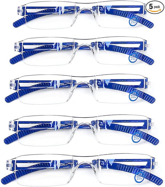 AQWANO Rimless Computer Reading Glasses Blue Light Blocking, 5 Pack Fashion Clear Frame Readers for Women Men Lightweight & Comfortable Anti Glare, 2.5