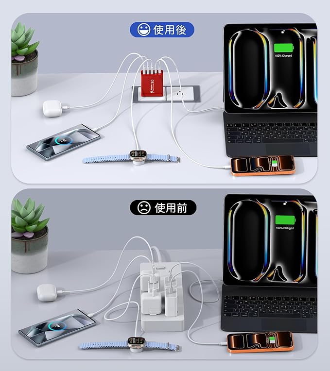 USB C Wall Charger Block, 2Pack 50W USB C Charger 5-Port PD Fast Charging Blocks,QC 3.0 USB A Multiport Plug,Type C Power Adapter Brick Cube for iPhone 17/16/15/14/13/Pro,Samsung,for Switch/Pixel（Red）