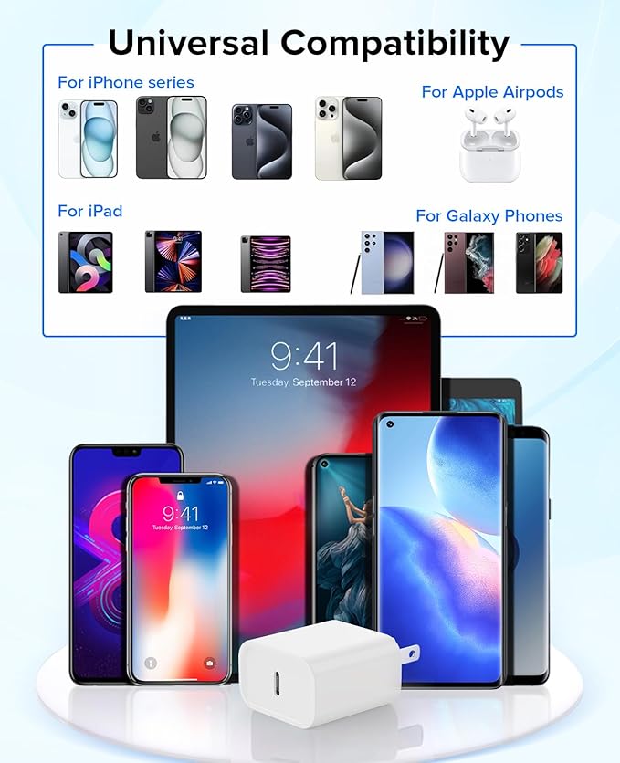 iPhone 17 16 15 Charger Fast Charging Type C Chargers USB C Charger Block iPhone 16 Chargers with 2 Pack 6FT Cable for iPhone 17 Pro Max/16/16 Pro Max/15/15 Plus/15 Pro/15 Pro Max/iPad Pro/AirPods