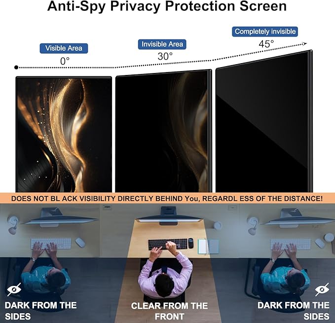 Hanging Computer Privacy Screen Protector Shield Compatible for 26/27 Inch Widescreen Desktop Monitor - Anti Glare & Blue Light Filter - Hanging Design for Easy On/Off
