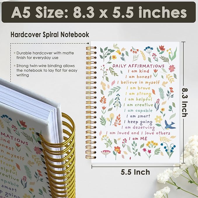 Wheatwin Positive Affirmations Gifts, Daily Affirmations for Women, Inspirational Gifts for Women Girls Teen, Motivational Floral Wildflower Notebook Journal, 5.5x8.3