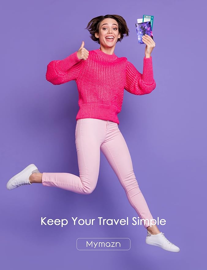 Mymazn RFID Passport Holder Women Passport and Vaccine Card Wallet Combo Passport Case with RFID Blocking Passport Cover with Clear Pocket Passport Wallet for Vaccination Card Holder (Starry)