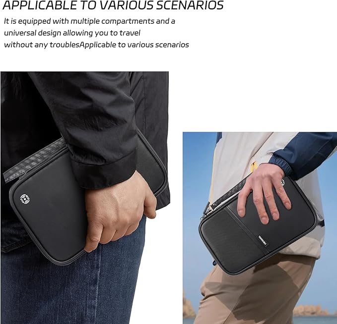 Travel Passport Holder, Large Family Passport Walle for Men Women RFID Passport Cover Lightweight Portable Document Organizer with Wrist Strap (Black)