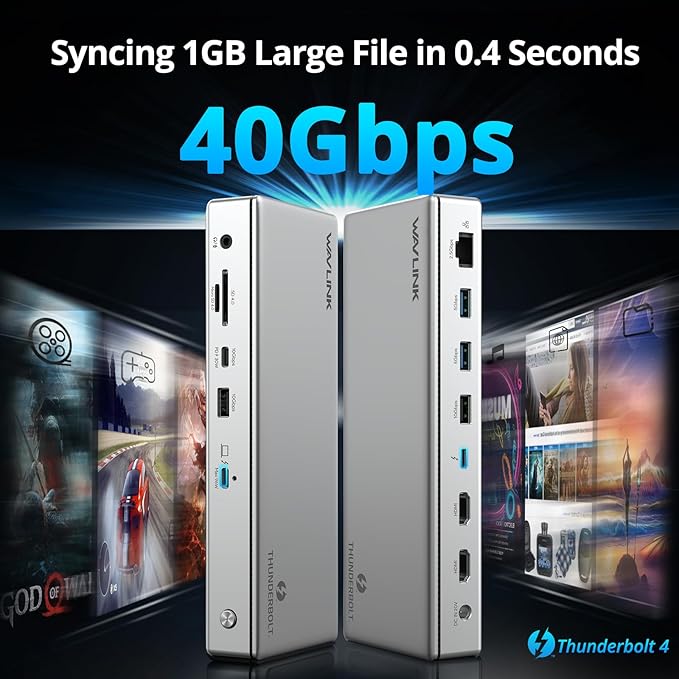 WAVLINK Thunderbolt 4 Hub with Dual HDMI 4K@60Hz,100W Charging, Thunderbolt Certified, 13-in-1 Thunderbolt 4 Dock Dual Monitor Single 8K Output for Windows or Mac, 4X USB, 2.5G Ethernet,SD/MicroSD