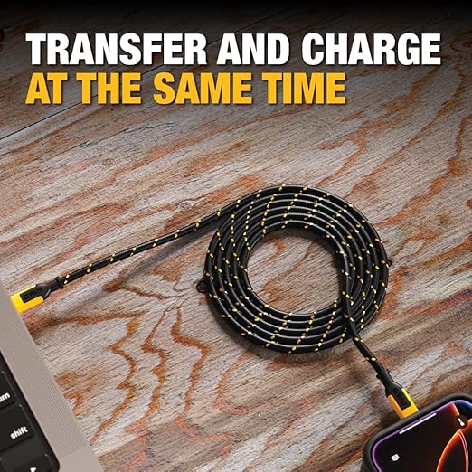 DEWALT Heavy Duty USB C Cable, Jobsite 60 Watt USB C Cable, High Speed Type-C to Type-C, Fast Charge PD USBC Fast Charging Cord for iPhone 17/16/15 Plus Pro Max MacBook iPad Samsung Galaxy, 10 ft