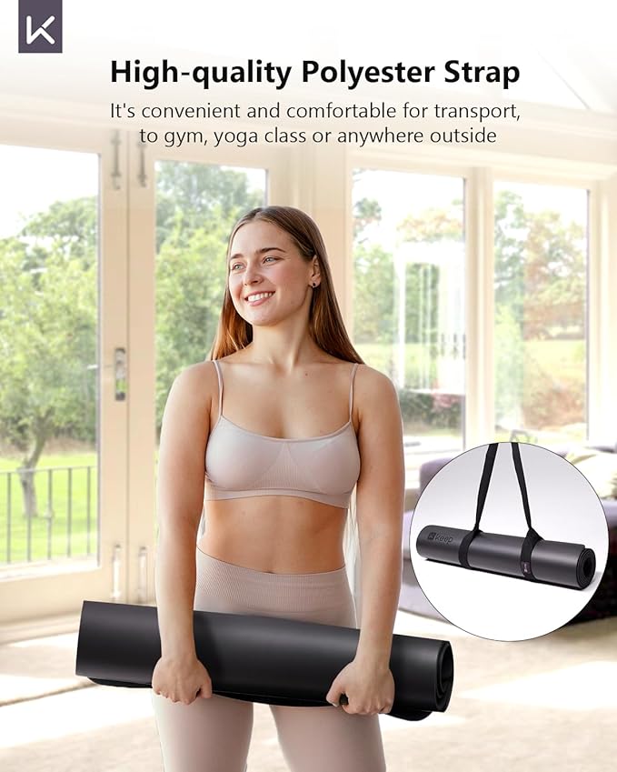 KEEP Professional Yoga Mat with Strap for Men and Women, 5mm Heavy High-Density Natural Rubber Mat for Premium Material Superior Grip, Non-Slip, Eco-Friendly 72"x26" Exercise Mat