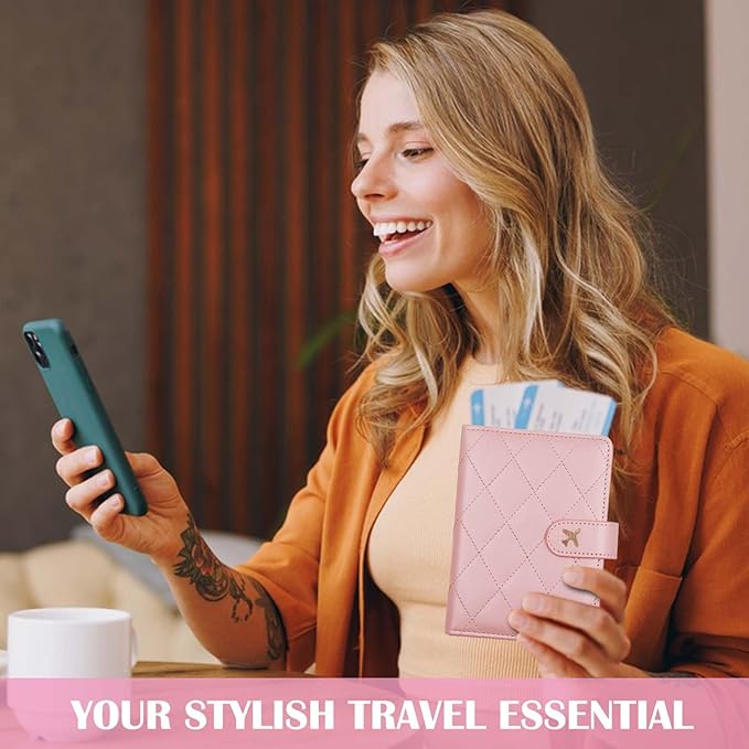 Melsbrinna Premium Leather Passport Holder Covers Case, Waterproof Rfid Blocking Travel Wallet Passport Holder with Pen Holder, Cute Passport Book for Women/Men