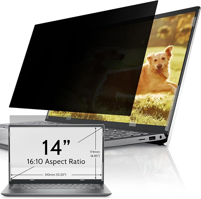 Laptop Privacy Screen 14 Inch for HP Dell Acer Asus Lenovo Thinkpad Envy Xps, 16:10 Aspect IPROKKO Removable 14in Anti Blue Light Glare Privacy Filter Shield, Anti Spy Computer Monitor Security
