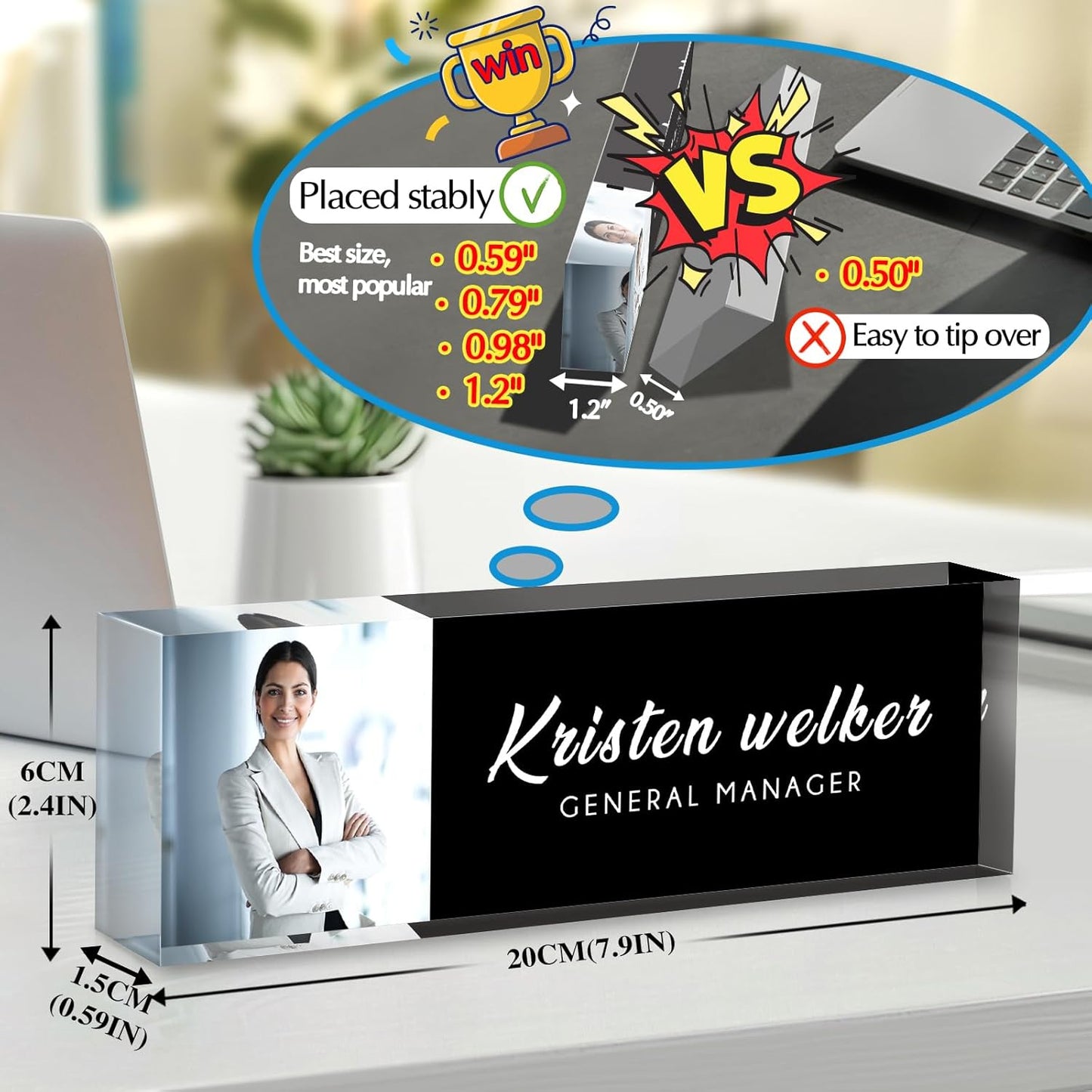 Personalized Name Plate for Desk - Custom Engraved Name Plates for Man - Boss Day Gifts for Boss - Acrylic Office Decor Appreciation Gifts for Teacher Nurse Coworker Social Worker (Elegant Black)