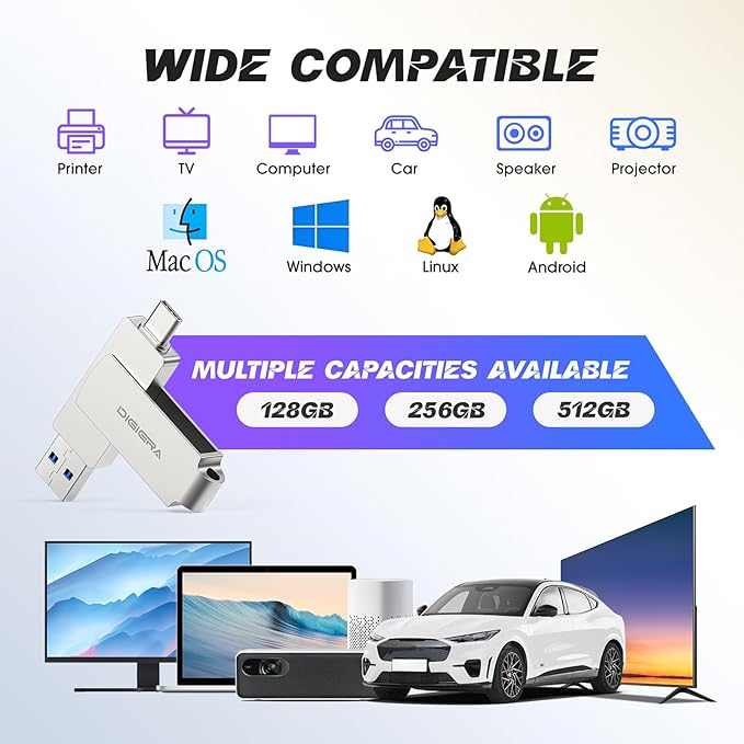 512GB 2‑in‑1 USB‑A & USB‑C Flash Drive, USB 3.2 Gen 2 Thumb Drive, 500MB/s Read 400MB/s Write, 360° Swivel Compact Aluminum Memory Stick for File Transfer, Backup & Travel Storage