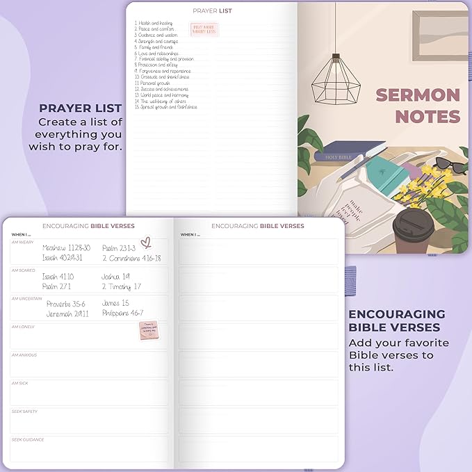 Clever Fox Bible Study Journal Large – Church Notes Notebook – Note Taking & Journaling Kit – Faith Based Religious Accessories, 7x10” (Lavender)