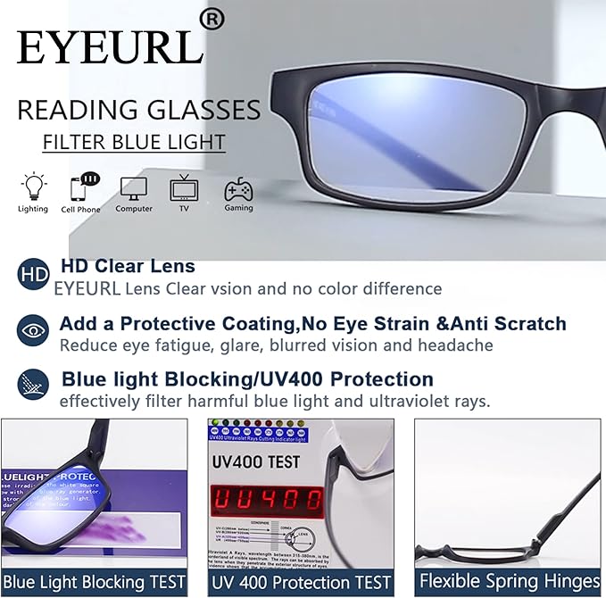 EYEURL 2-Pack Reading Glasses for Women Men Neck Hanging Blue Light Blocking Glasses With Spring Hinge Computer Readers