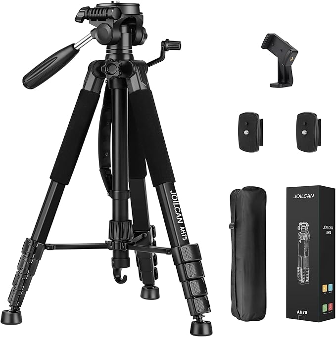 JOILCAN Tripod Camera Tripods, 74" Tripod for Camera Phone Video Recording, Heavy Duty Cameras Tripod Stand, Professional Travel DSLR Tripods Compatible with Canon iPhone, Max Load 15 LB