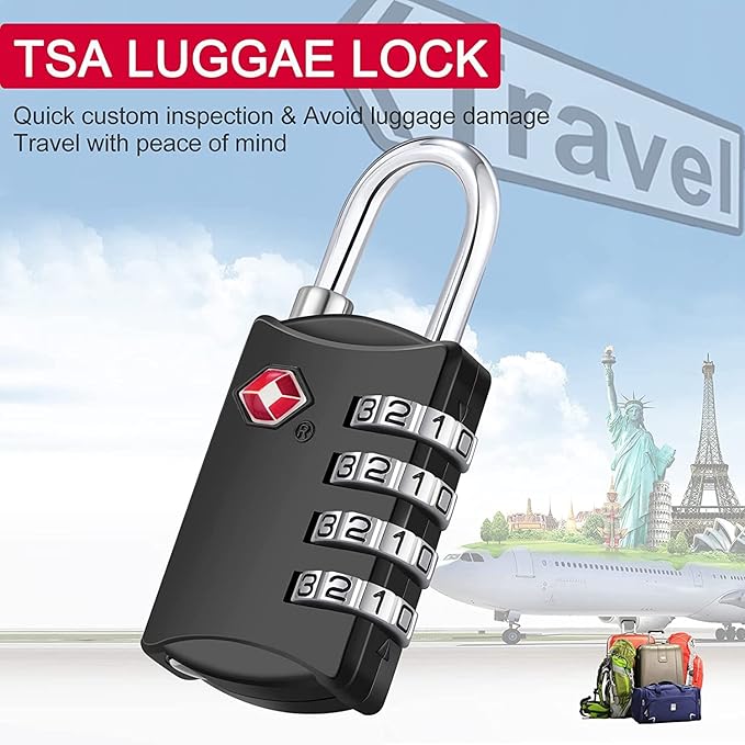 ZHEGE Travel Locks, TSA Approved Locks for Luggage, Baggage, 4 Digit Combination Zipper Padlocks for Backpack, Tent, Gym Locker (2 Pack, Black)
