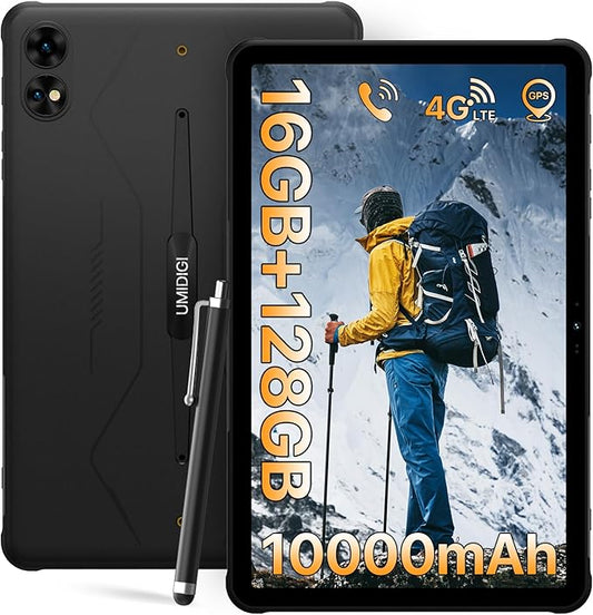 UMIDIGI 2K 11inch Rugged Tablet Android,Active T1 Octa-core 16GB RAM+128GB ROM,10000mAh,16+16+8MP Camera Waterproof Tablet with SIM Card Slot Unlocked/Stylus Pen/4G LTE/WiFi-5/BT 5.0/GPS,Warranty