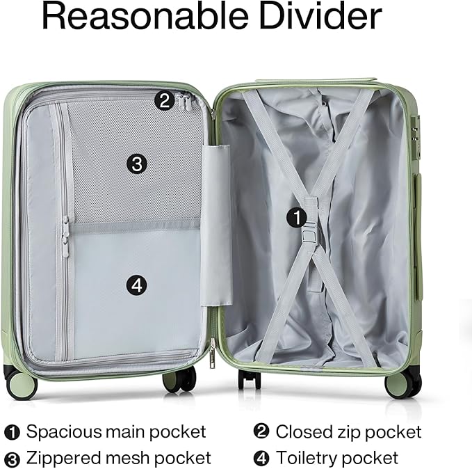 Hanke Expandable Hard Shell Luggage Sets 2 piece Carry on Luggage with Wheels Suitcases Lightweight Checked Travel Luggage Rolling Large Suitcase Travel Luggage Bag Woman Men 20/29 Inch(Bamboo Green)