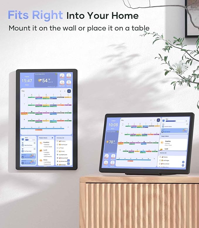 Digital Calendar+ 2: 15.6 Inch Wall Touch Screen Chore Chart Customize Dashboard Smart Electronic Calendar for Family Schedules Meal Planner Support App Store with Stand Wall Mount Black