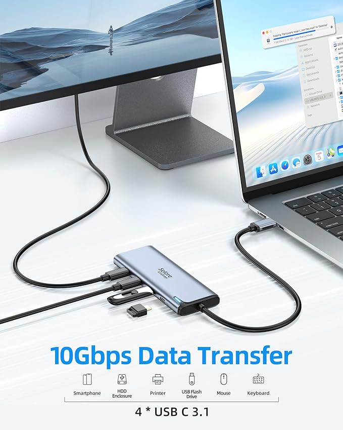 Selore&S-Global USB C Splitter USB C 4K/60Hz DP Alt Mode,USB C Hub Multiport Adapter with 2 USB C Video Output,10Gbps Data Transfer,100W PD,5 in 1 USB C to USB C Dual Monitor for Windows/Mac OS