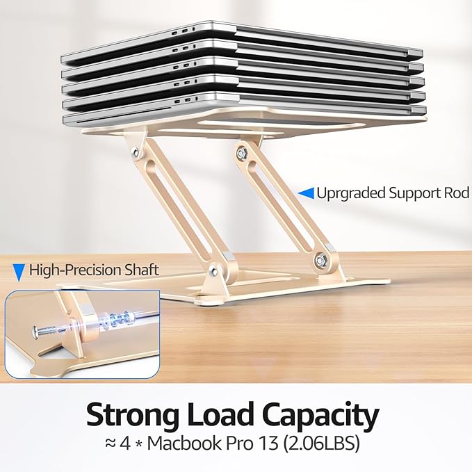 Urmust Laptop Notebook Stand Holder Adjustable Ultrabook Stand Riser Portable Compatible with MacBook Air Pro HP Dell XPS Lenovo All laptops 10-15.6"(Light Gold)