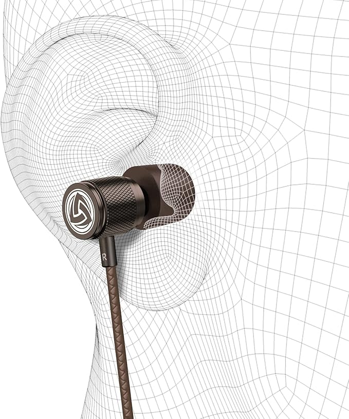 LUDOS Ultra Wired Earbuds in-Ear Headphones, 5 Years Warranty, Earphones with Microphone, Noise Isolating Ear Buds, Memory Foam for iPhone, Samsung, School Students, Kids, Women, Small Ears - Brown