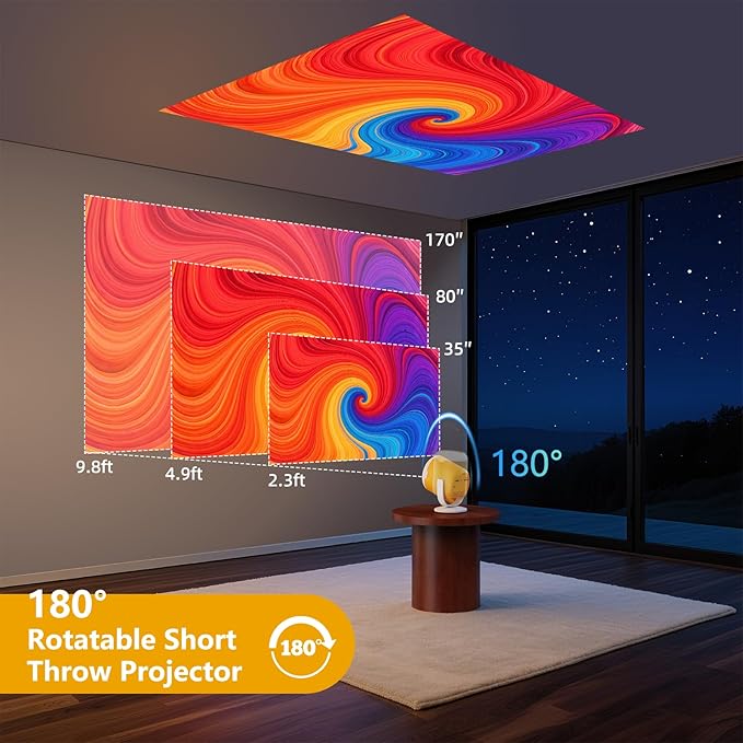 Portable Mini Projector with WiFi and Bluetooth Rotatable Movie Projector with Electronic Focus LED Pico Projectors for Home Theater Compatible with Smartphone, TV Stick, Laptop, HDMI, USB