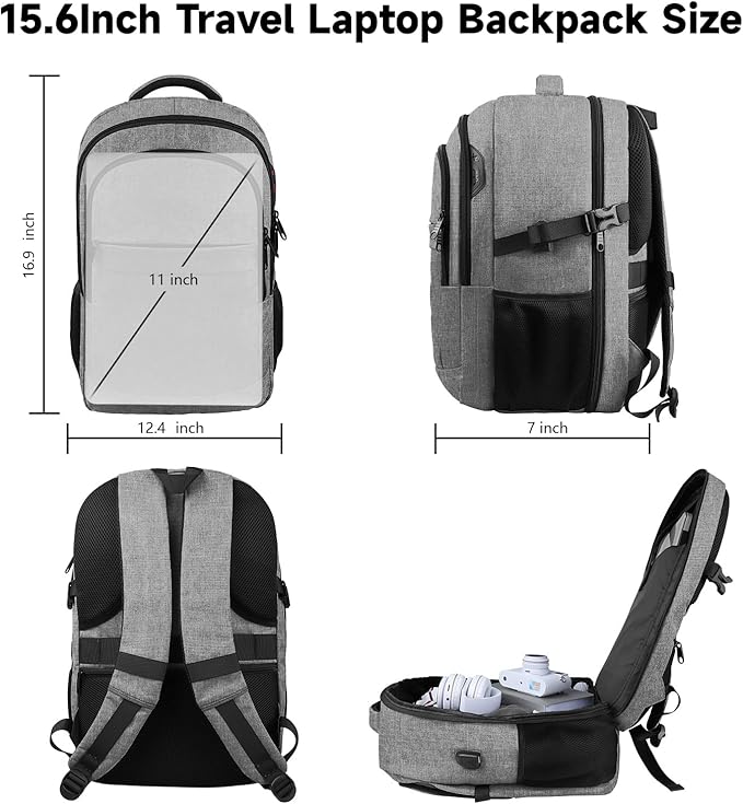 Lapsouno Business Laptop Backpack, Travel Backpack, 15.6 Inch Carry on Backpack, Anti-Theft College School Computer Backpack with USB Port, Gift for Men Women, Grey