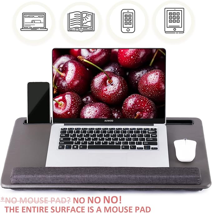 Large Lap Laptop Desk - Full PU Material Mouse Pad Gaming Tray - Portable LapDesk with Phone Holder & Wrist Rest for Notebook, MacBook, Tablet, Bed, Sofa(Gray, Fit Up 17.3-in Laptops)