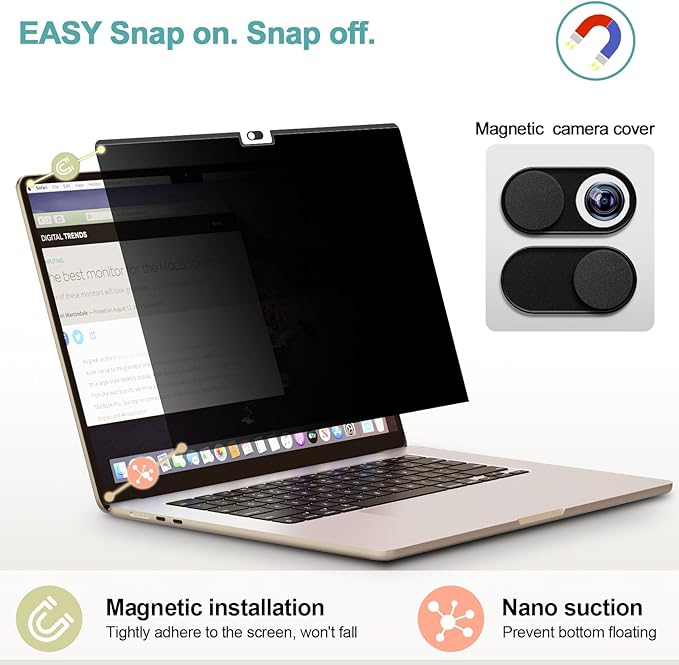 IPROKKO Magnetic MacBook Privacy Screen Protector, Compatible with MacBook Air 15Inch (2023-2025, M2 M3 M4) - A2941 A3114 A3241, Removable Matte Anti Glare Blue Light Filter for Mac Air 15.3" Laptop