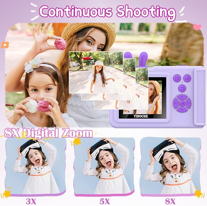 Kids Camera Instant Print,1080P Instant Camera Toddler Camera for Kids That Print Photos, Christmas Birthday Gifts for Girls, Digital Camera Toy for 3 4 5 6 7 8 9 10 Year Old Boys SD Card (Purple)
