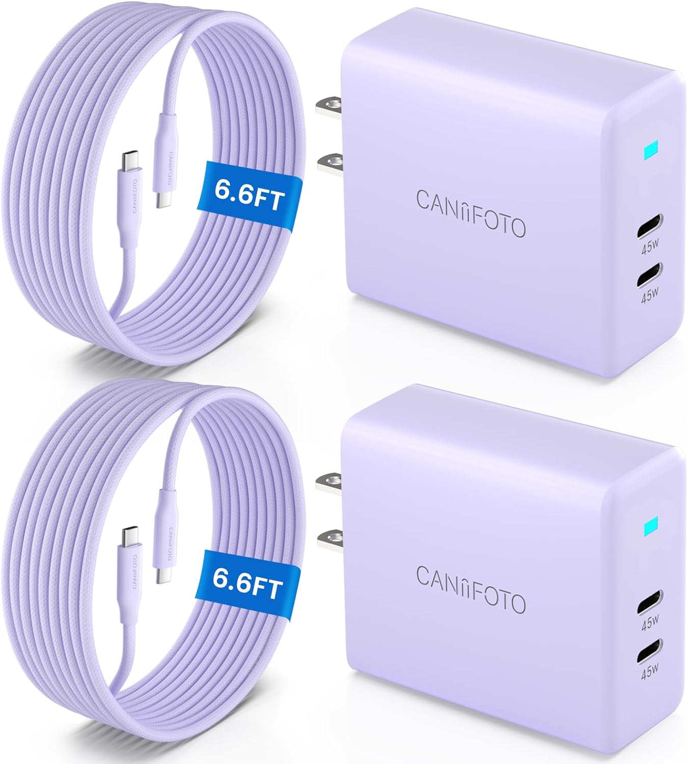 2Port 45W Super Fast Charger Type C, 2Pack 45W USB-C Charger Fast Charging for Samsung Galaxy S24 Ultra/S24+/S24/S23 Ultra/S23+/S22/S20/Note10+ with 2X 6.6ft Type C Cord (Purple)