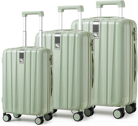 Hanke Luggage Sets 3 piece Carry On Luggage with Wheels PC Hard Shell Suitcases Lightweight Checked Travel Luggage Large Travel Suitcase Woman Men 20/24/29 Inch(Bamboo Green)