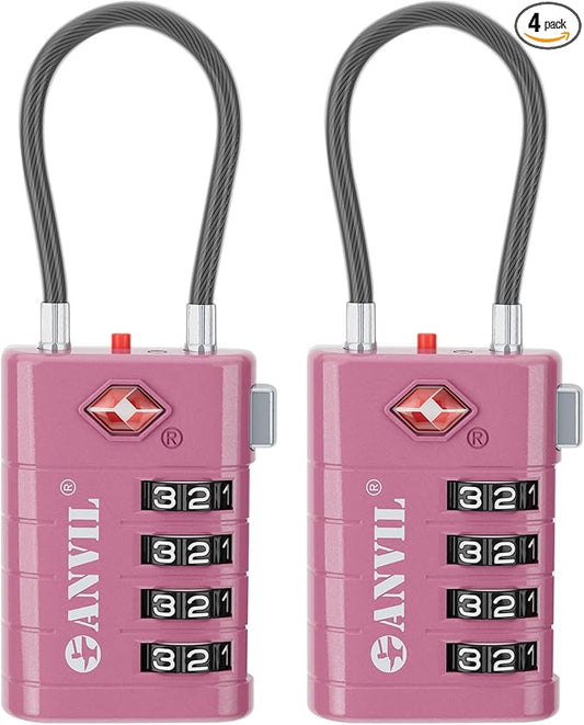 ANVIL 4 Digit Luggage Locks, TSA Locks for Luggage, Advanced TSA008 core, Alert Indicator for Your Travel Lock, Suitcase Lock. (2, Rose Purple)
