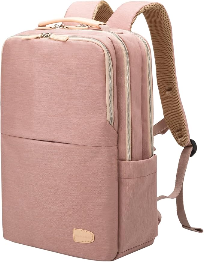 NOBLEMAN Laptop Backpack Women, Travel Work Business Carry on Computer Backpacks with Multi Compartment, Water Resistent 15.6 Inch Laptop Backpack with USB Port for Nurse (Pink Plus