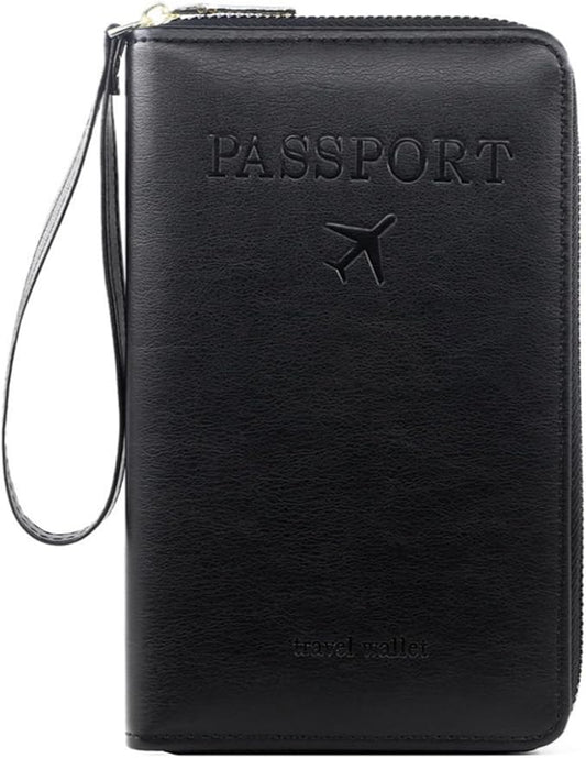 S-11 RFID Blocking Passport Holder Travel Wallet, Slim Zipper Card Case with ID Window, Boarding Pass Slot & Credit Card Organizer for Men and Women. (Black)